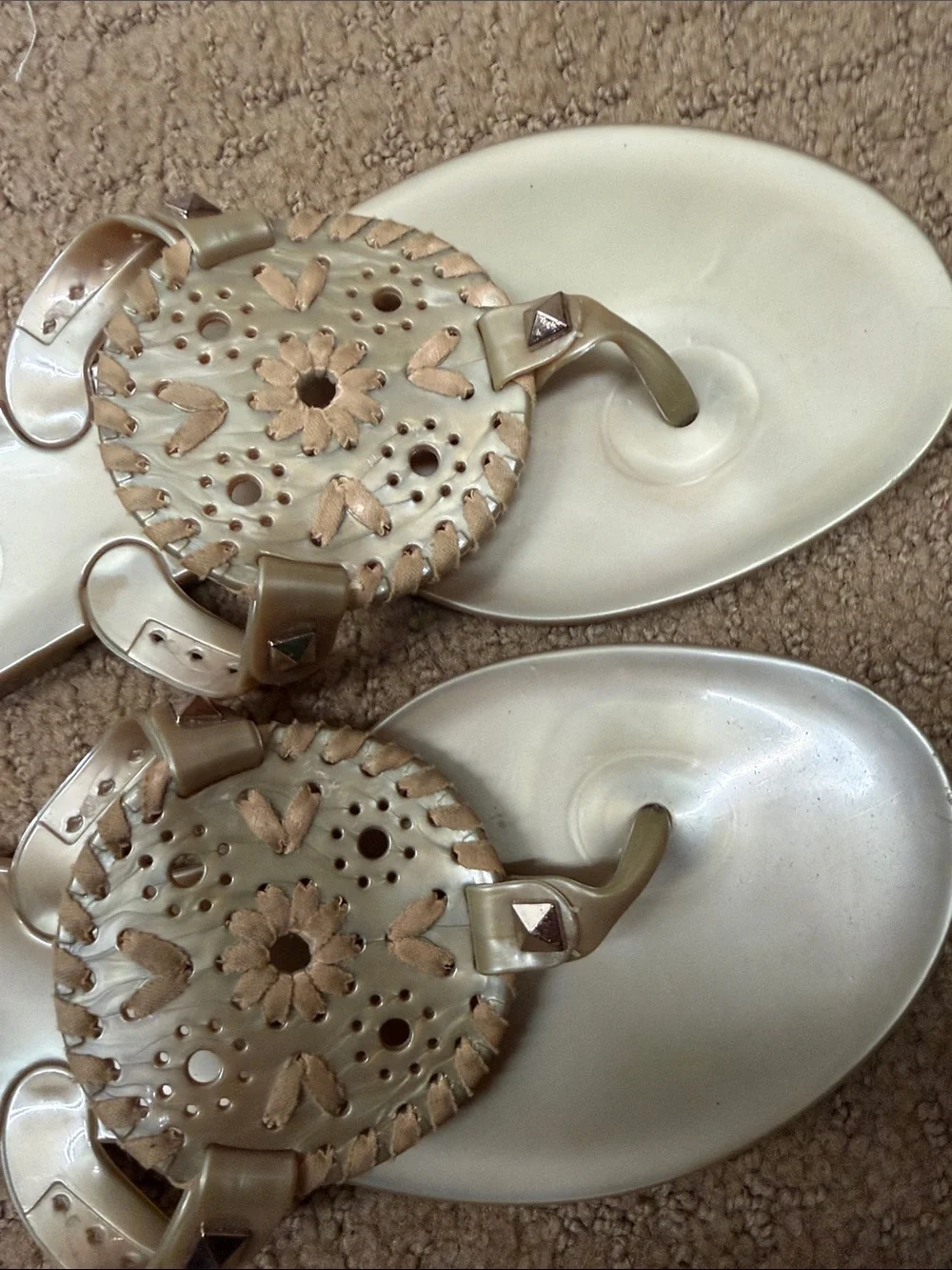 Jack Rogers Champagne Metallic Leather Thong Sandals